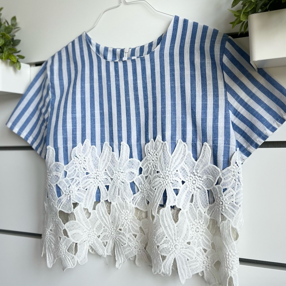 Lace Applique - zip back - striped top